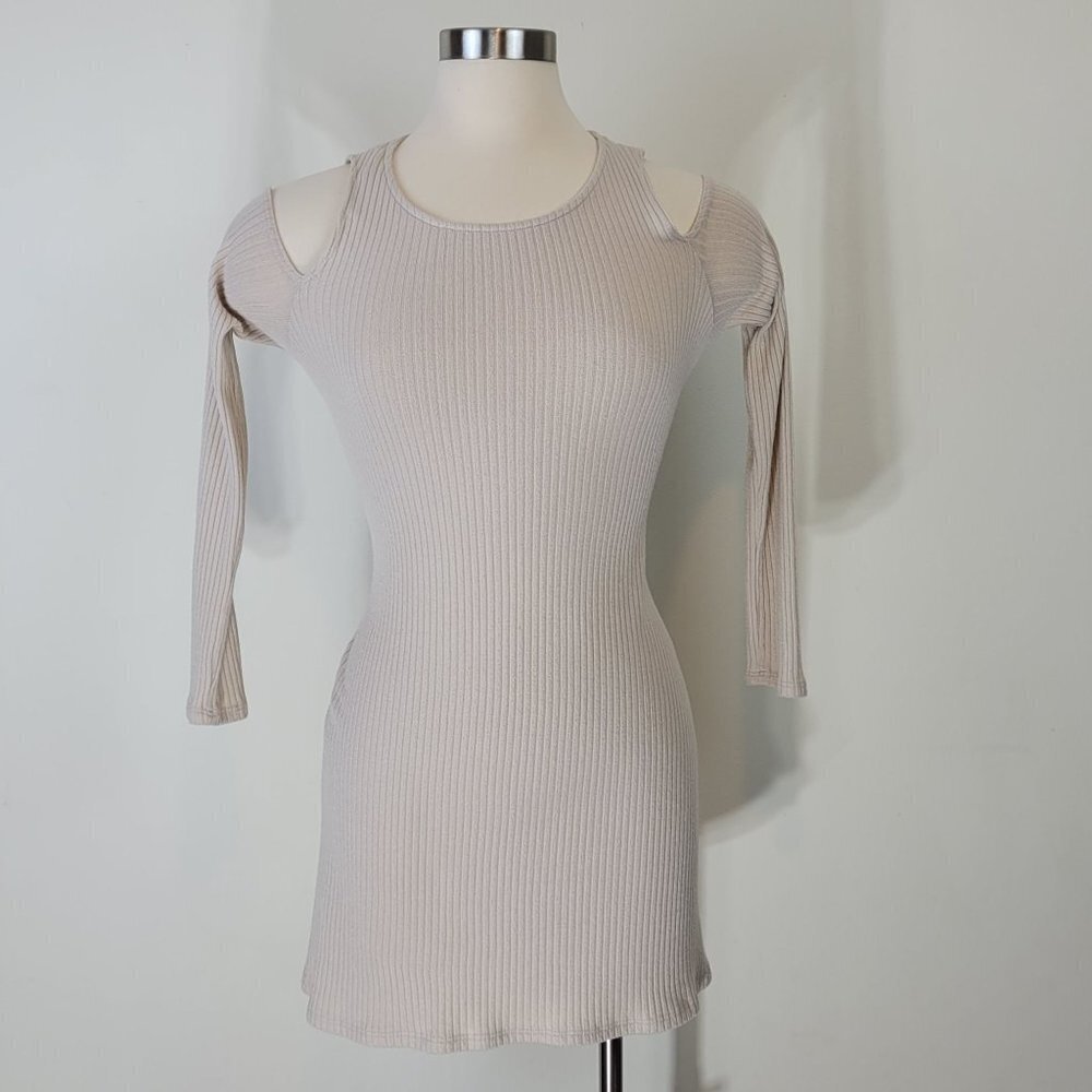 Peach Love Cold Shoulder Lightweight Sweater Dress Tan Size Small
